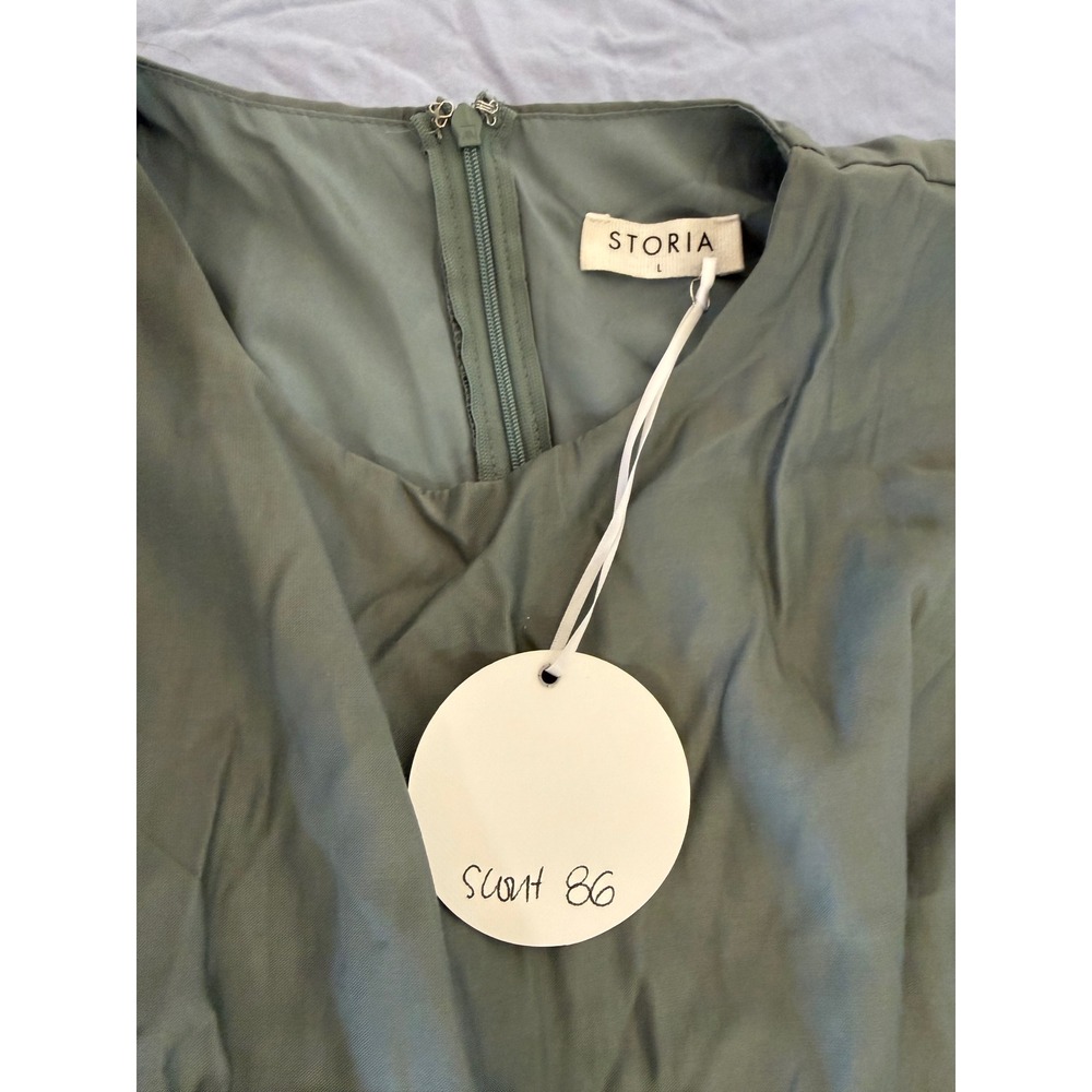 STORIA Olive Lover Dress Women's Large Sage Green Midi Dress NWT Pockets - Picture 4 of 12